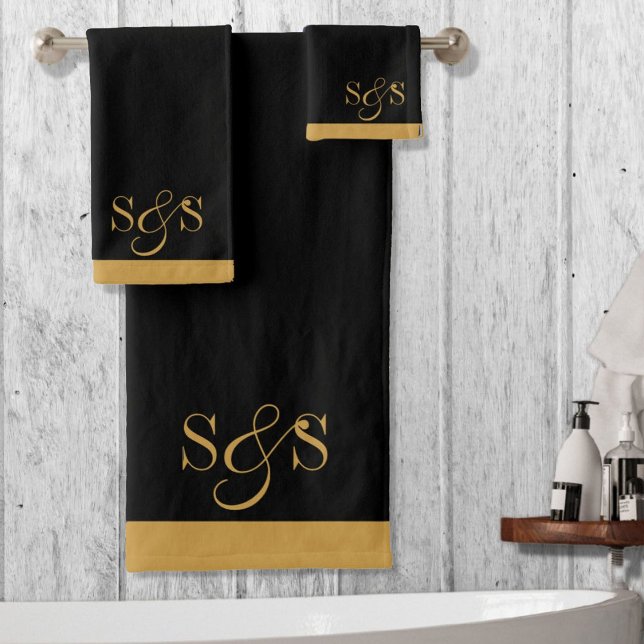 Initiales mariage Monogram Gold Serif Script Noir (Créateur téléchargé)