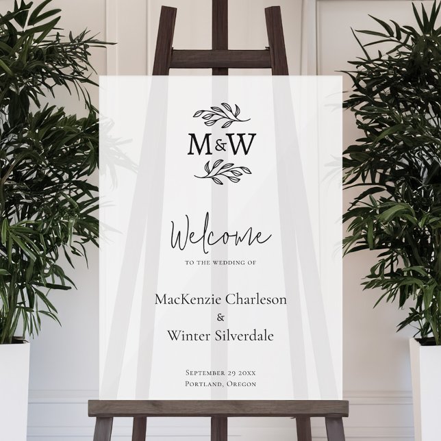 Initiales mariage Monogramme Couple Accueil Botani (Modern minimalist wedding couple monogram initial wedding welcome sign)