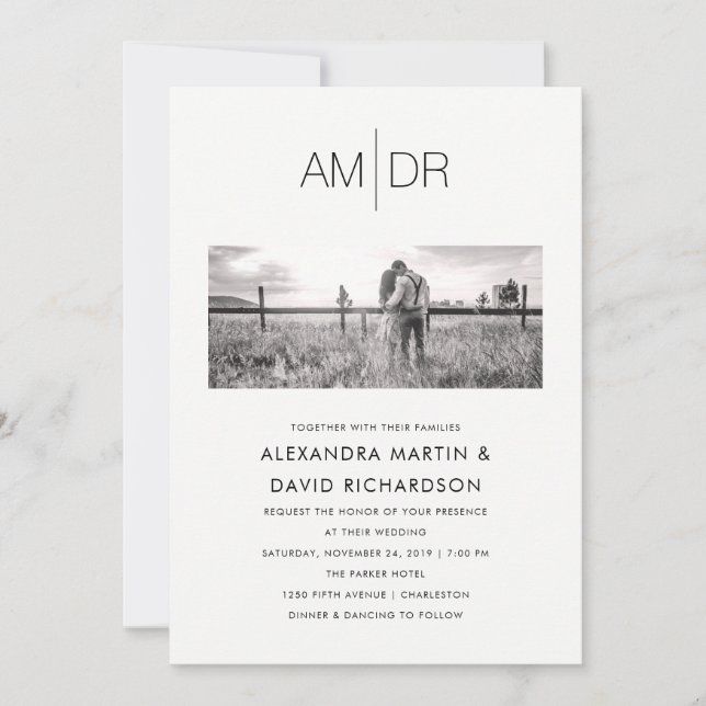Initiales modernes | Faire-part de mariage photo (Devant)