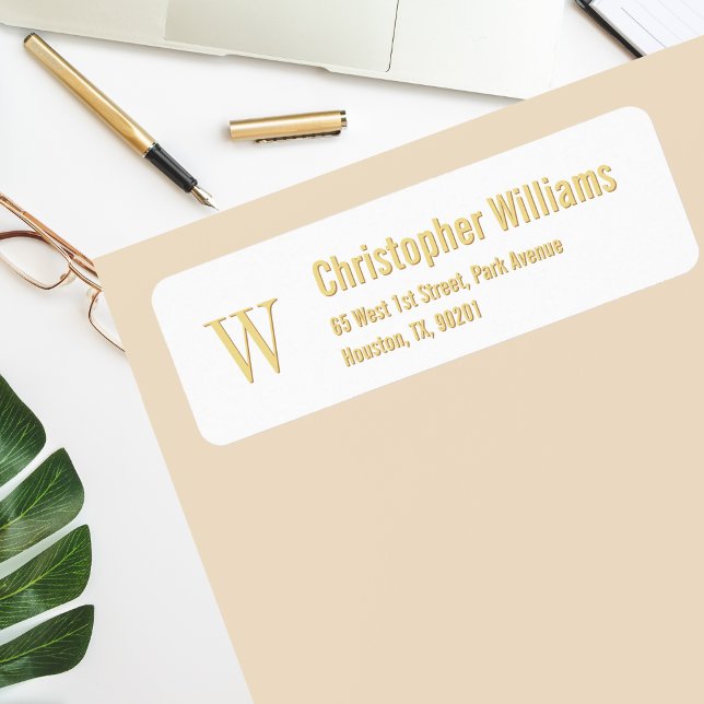 Initiales personnalisées Golden Modern Adresse de  (Custom Initials Golden Modern Return Address Label)