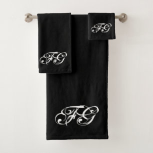 Initiales personnalisées Monogramme noir et blanc 