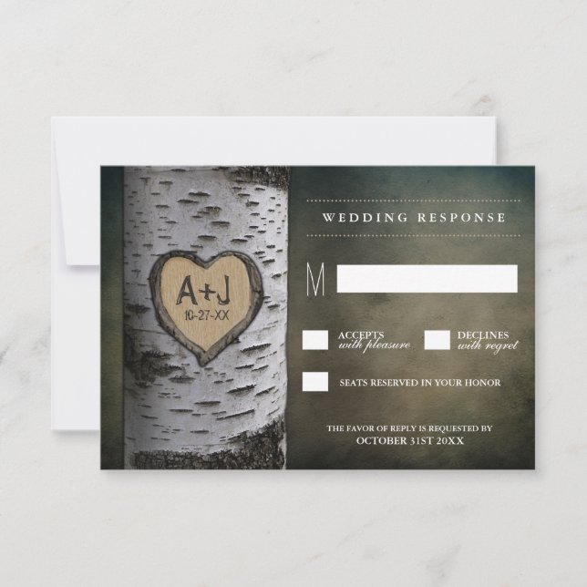 Initiales sculptées Cartes RSVP de mariage de l'ar (Devant)
