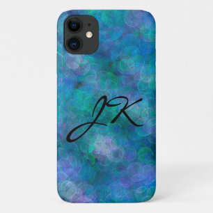 Initialled Blue Bokeh Abstract Digital Art   iPhone 11 Case