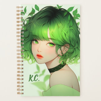Initialled Green Goth Kpop Anime Girl Custom  Planner
