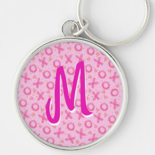 Initialled Pink X's And O's Personalized Keychain