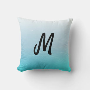 Initialled Pretty Aqua Blue Gradient Throw Pillow