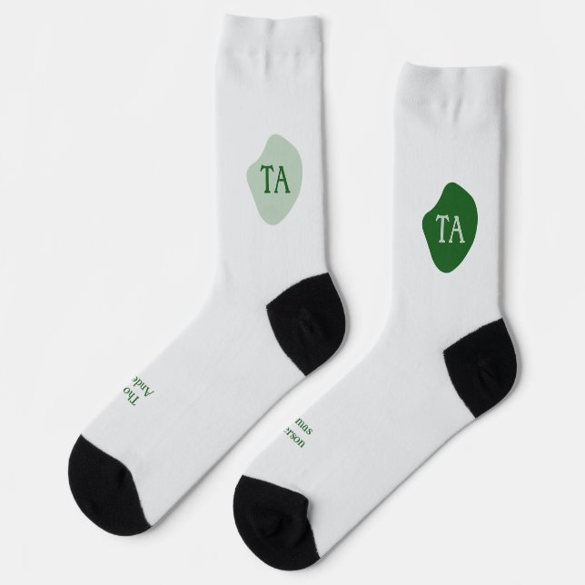 Initials and Name in Green on Green Bubble Socks (Left)