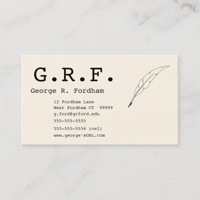 Initials and Quill Point Pen Business Card (Front)
