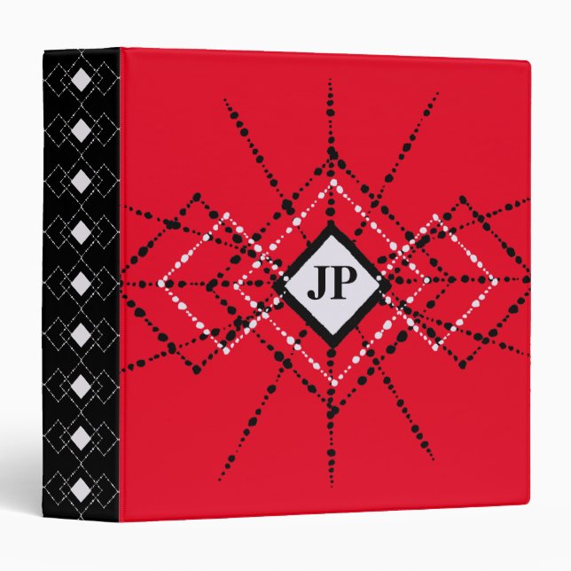 Initials Bold Diamonds Red Black And White Design Binder (Front/Spine)