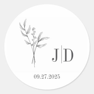 Initials & Date Elegant Minimalist Wedding Classic Round Sticker