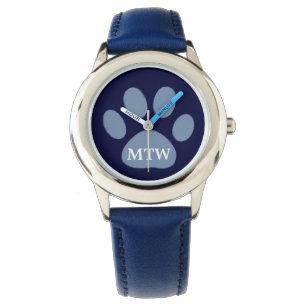 Initials dog paw blue watch