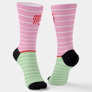 Initials fun style stripes Pink green Modern cute Socks