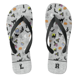 Initials: Halloween Random Icoic Pattern Grey Flip Flops