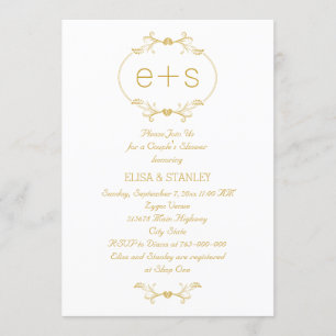 Initials in a gold frame wedding  couple's shower invitation