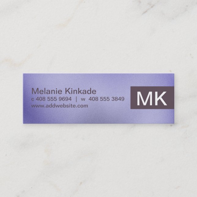 Initials Letter | Simple Purple Texture Mini Business Card (Front)