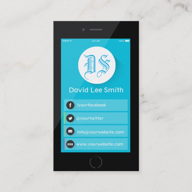 Initials logo monogram smartphone business card (Front)