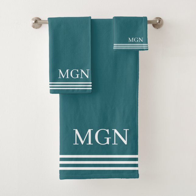 Initials modern navy blue background Stripes Bath Towel Set (Insitu)