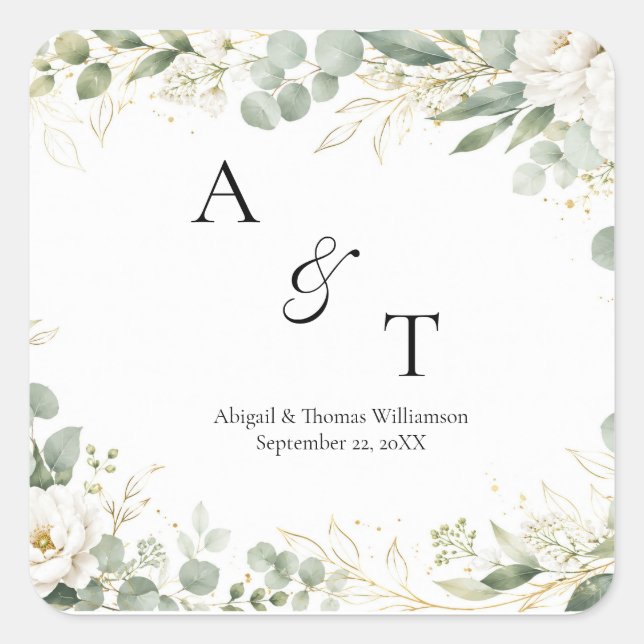 Initials Monogram Eucalyptus Botanicals Greenery  Square Sticker (Front)