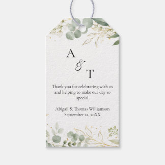 Initials Monogram Eucalyptus Botanicals Wedding Gift Tags