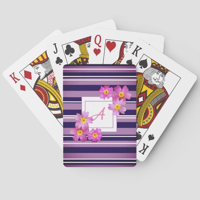 Initials Monogram Flowers Stripes  Playing Cards (Back)