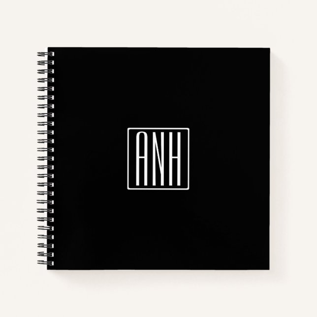Initials Monogram | White On Black Notebook (Front)
