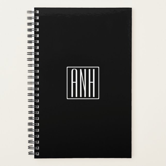 Initials Monogram | White On Black Planner (Front)