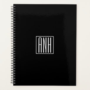 Initials Monogram   White On Black Planner