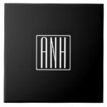 Initials Monogram | White On Black Tile<br><div class="desc">Classy, minimal & modern.</div>