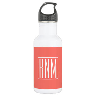 Initials Monogram   White On Coral 532 Ml Water Bottle