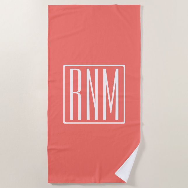 Initials Monogram | White On Coral Beach Towel (Front)