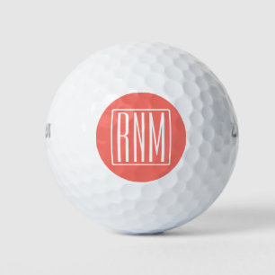 Initials Monogram   White On Coral Golf Balls