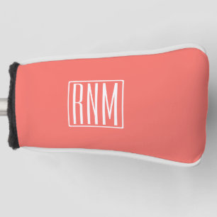 Initials Monogram   White On Coral Golf Head Cover