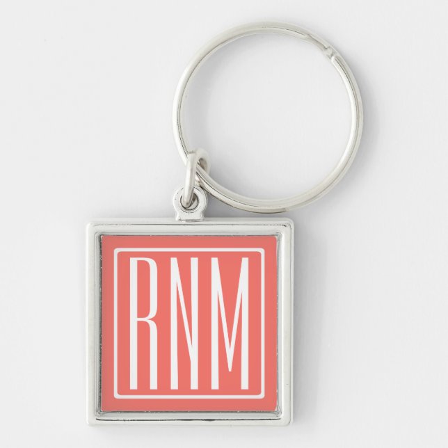 Initials Monogram | White On Coral Keychain (Front)