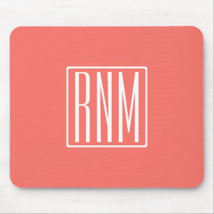 Initials Monogram   White On Coral Mouse Pad