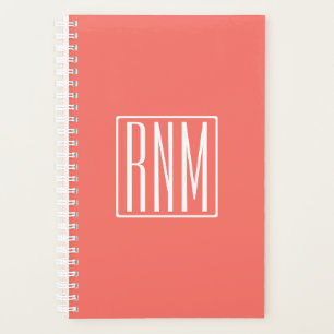 Initials Monogram   White On Coral Planner