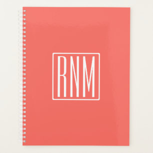 Initials Monogram   White On Coral Planner