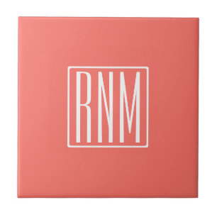 Initials Monogram   White On Coral Tile
