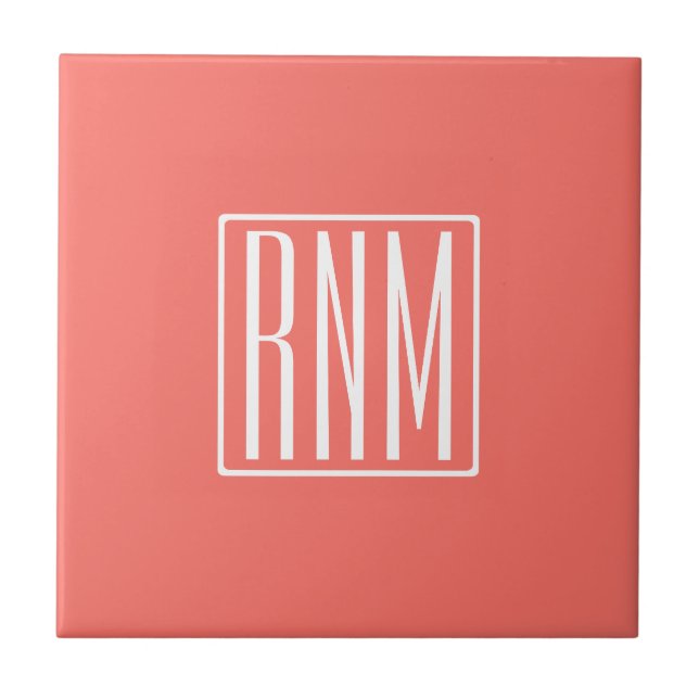 Initials Monogram | White On Coral Tile (Front)
