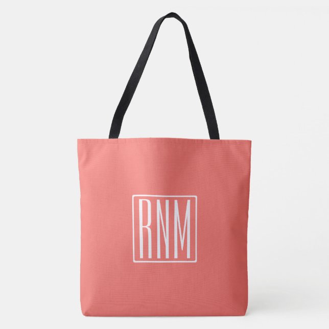 Initials Monogram | White On Coral Tote Bag (Front)