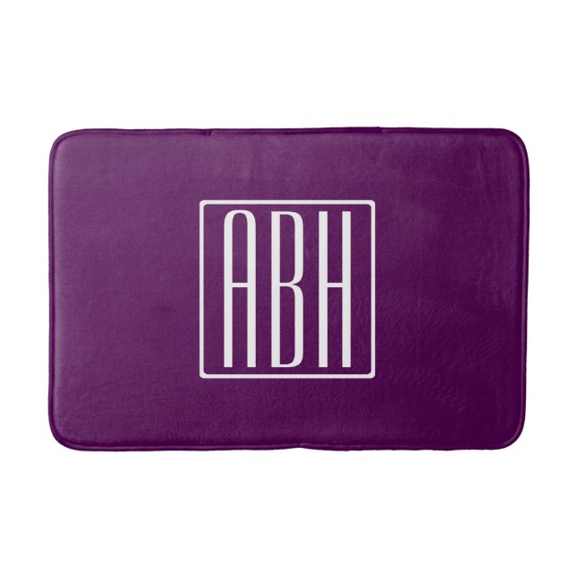 Initials Monogram | White On Deep Purple Bath Mat (Front)