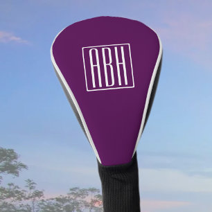 Initials Monogram   White On Deep Purple Golf Head Cover