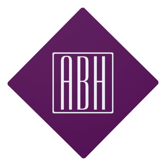 Initials Monogram | White On Deep Purple Graduation Cap Topper (Front)