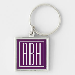 Initials Monogram   White On Deep Purple Keychain