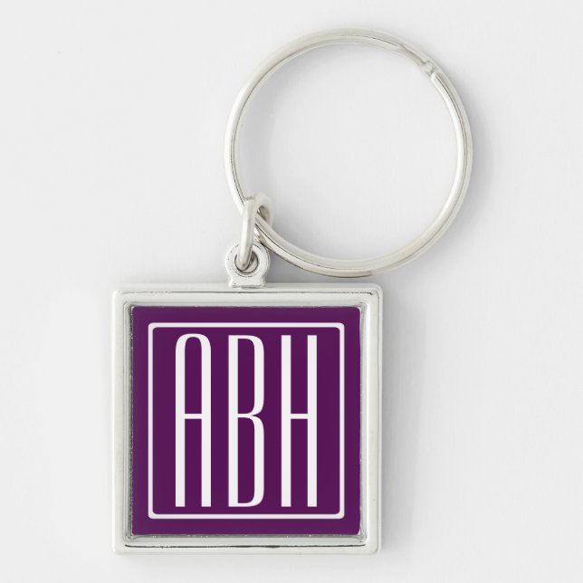 Initials Monogram | White On Deep Purple Keychain (Front)