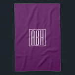 Initials Monogram | White On Deep Purple Kitchen Towel<br><div class="desc">Upbeat & modern.</div>