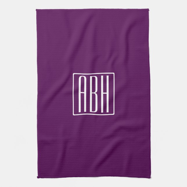 Initials Monogram | White On Deep Purple Kitchen Towel (Vertical)