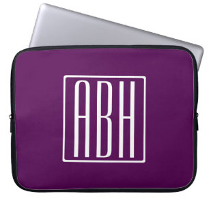 Initials Monogram White On Deep Purple Laptop Sleeve