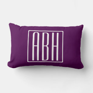 Initials Monogram White On Deep Purple Lumbar Pillow