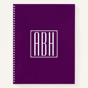 Initials Monogram   White On Deep Purple Notebook