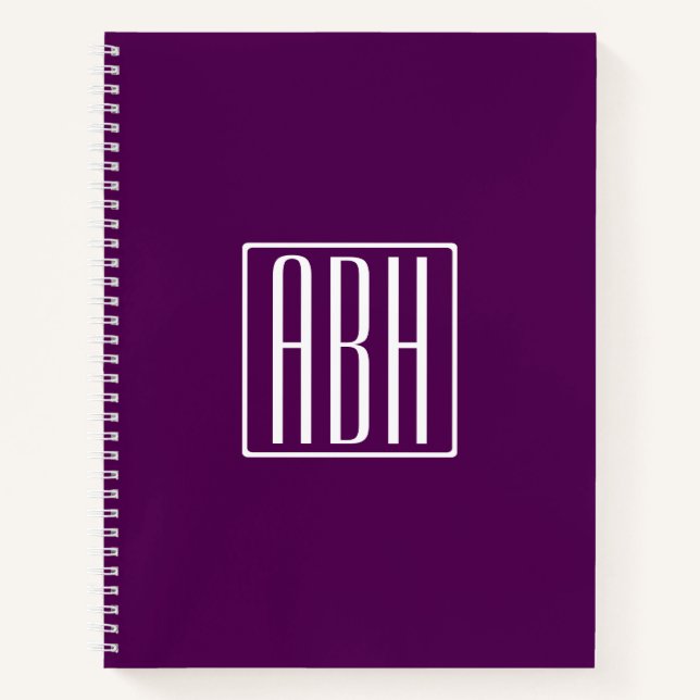 Initials Monogram | White On Deep Purple Notebook (Front)